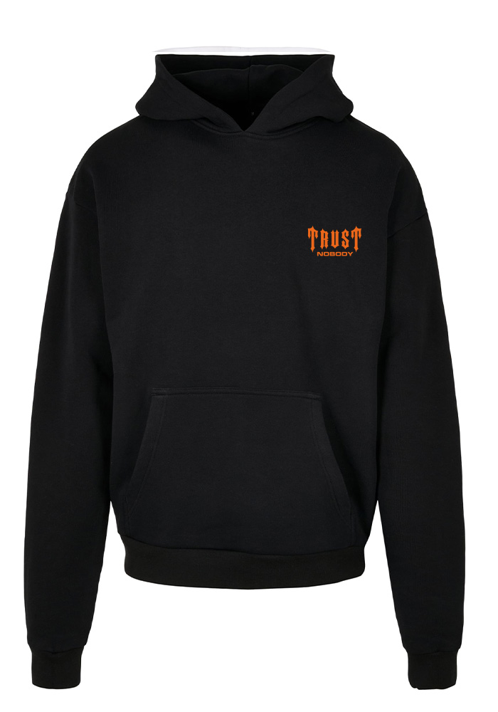 TRUST NOBODY® - 100% Echt Oversized Basic Hoody [black/orange]
